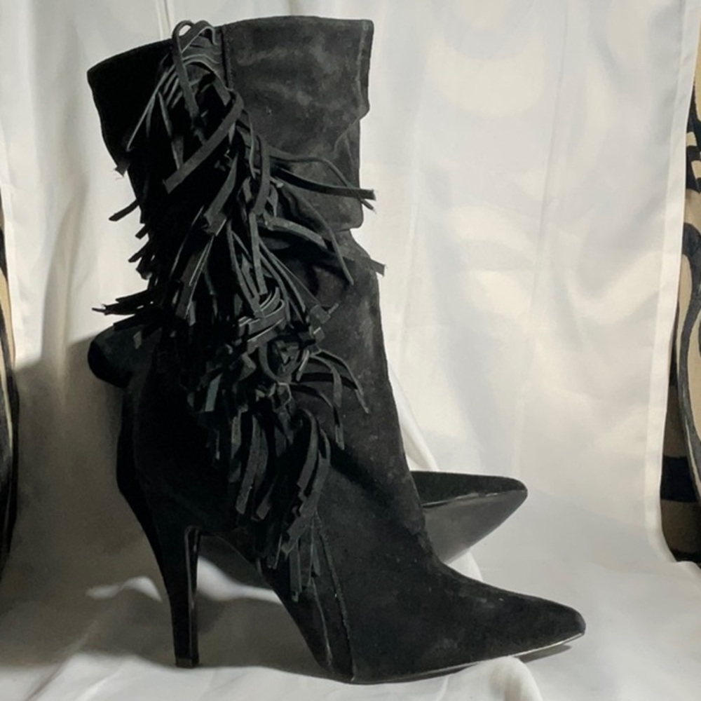 Black Suede Fringed Boot